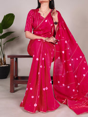 Pink Elegant Viscose Chanderi Saree