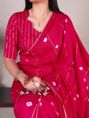 Pink Elegant Viscose Chanderi Saree