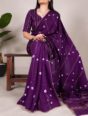 Purple Elegant Viscose Chanderi Saree
