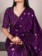 Purple Elegant Viscose Chanderi Saree