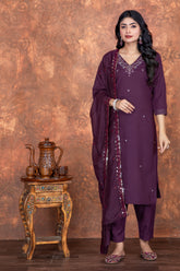 Women Woven Design Embroidered Kurta with Pyjama & Dupatta