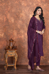 Women Woven Design Embroidered Kurta with Pyjama & Dupatta