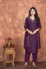 Women Woven Design Embroidered Kurta with Pyjama & Dupatta