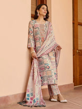 Stylish Printed Kurti Pant and Print with Lace Work Dupatta Set For Women and Girl