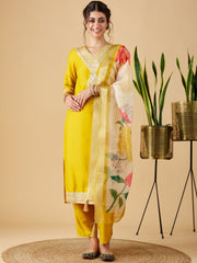 Women Embroidered Straight Kurta & Pants with Dupatta