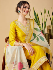 Women Embroidered Straight Kurta & Pants with Dupatta