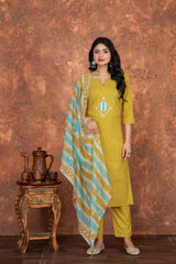Trendy ROMAN SILK Kurta Pant Dupatta Set With Printed For Women