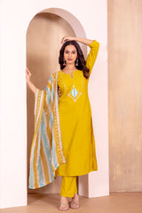 Trendy ROMAN SILK Kurta Pant Dupatta Set With Printed For Women