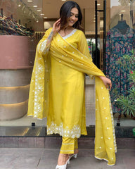 Premium Yellow Georgette Suit with Chanderi Bottom Embroidery for Celebrations Gatherings