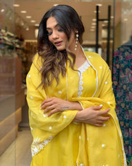 Premium Yellow Georgette Suit with Chanderi Bottom Embroidery for Celebrations Gatherings