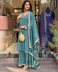 NEW DESIGNER PARTY WEAR LOOK PURE CHINON SILK TOP PALAZZO AND Dupatta