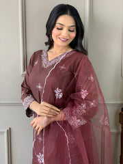 Elegant Maroon Chikankari Embroidered Kurta Set with Dupatta