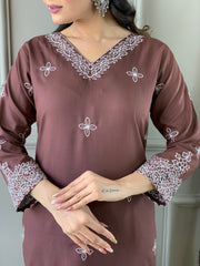 Elegant Maroon Chikankari Embroidered Kurta Set with Dupatta