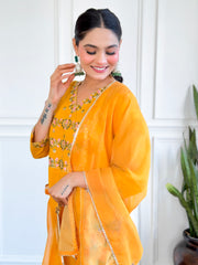 Yellow Embroidered Chanderi Silk Kurta set