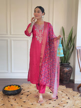 Rani Pink Embroidered Chanderi Kurta set