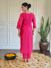 Rani Pink Embroidered Chanderi Kurta set