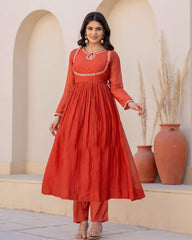 Women's Trending Viscose Silk Kurti Set with Embroidery Work