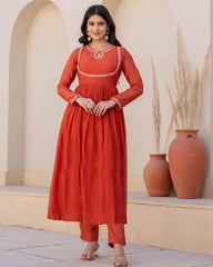 Women's Trending Viscose Silk Kurti Set with Embroidery Work