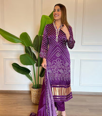 Designer Purple Bandhani Print Kurti For Women