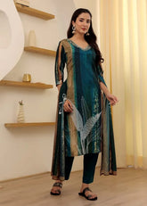 Peacock Rayon Slub Embroidered Kurta with Pant & Chanderi Dupatta Set