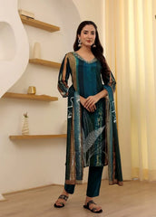Peacock Rayon Slub Embroidered Kurta with Pant & Chanderi Dupatta Set
