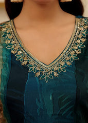 Peacock Rayon Slub Embroidered Kurta with Pant & Chanderi Dupatta Set