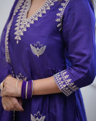 Royal Purple Embroidered Kurta Pant Set with Dupatta – Festive Elegance
