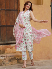 New Womens Regular Sleeve less Kurta With Trousers & Dupatta Sets for New Trend