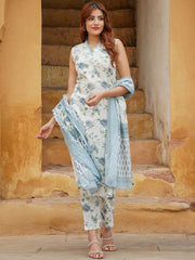 New Womens Regular Sleeve less Kurta With Trousers & Dupatta Sets for New Trend