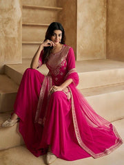 Ethnic Motifs Embroidered Sequence Scalloped Kurti With Sharara & Dupatta Set