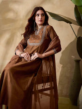 Brown Embroidered Kurta With Bottom & Dupatta