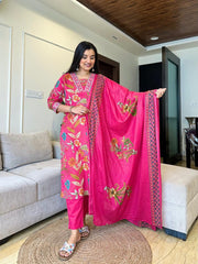 Vibrant Pink Ethnic Wear with Floral Motifs