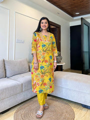 Bright Yellow Ethnic Wear with Floral Motifs