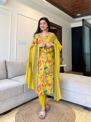 Bright Yellow Ethnic Wear with Floral Motifs