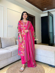 Vibrant Pink Ethnic Wear with Floral Motifs