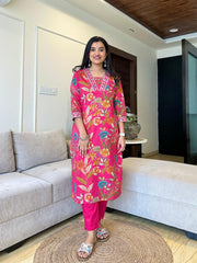 Vibrant Pink Ethnic Wear with Floral Motifs