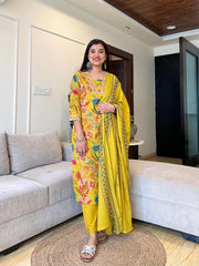 Bright Yellow Ethnic Wear with Floral Motifs