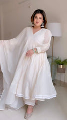 Graceful White Floral Embroidered Ethnic Gown
