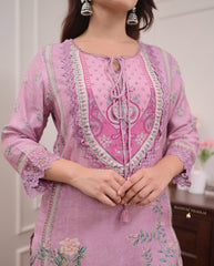 Soft Lilac Floral Embroidered Ethnic Suit