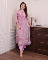 Soft Lilac Floral Embroidered Ethnic Suit