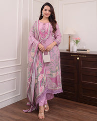 Soft Lilac Floral Embroidered Ethnic Suit