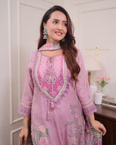 Soft Lilac Floral Embroidered Ethnic Suit