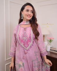 Soft Lilac Floral Embroidered Ethnic Suit