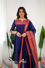 Stunning Navy Blue Kurta Set with Rich Gold Embroidery