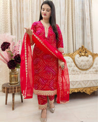 Vibrant Red Party Wear Ethnic Dress with Dupatta