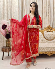 Vibrant Red Party Wear Ethnic Dress with Dupatta