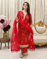 Vibrant Red Party Wear Ethnic Dress with Dupatta
