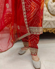 Vibrant Red Party Wear Ethnic Dress with Dupatta