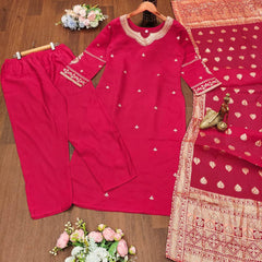 "Rich Maroon Embroidered Suit with Banarasi Dupatta – Timeless Festive Elegance"