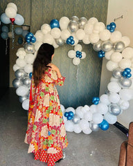 Traditional Red Floral Anarkali Dress Set